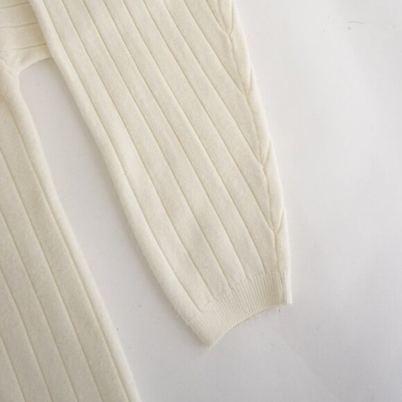 Vintage M.J. Carroll Cream Ribbed Cottagecore Mock Neck Sweater L - Picture 3 of 7